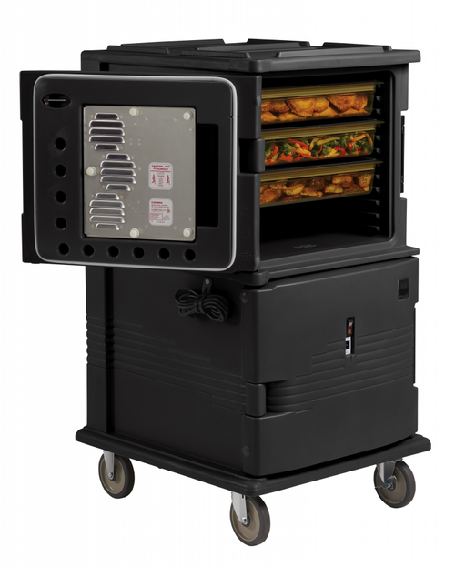 Cambro UPCH16002HD110 Ultra Camcart® Black Electric Hot Food Holding Cabinet in Fahrenheit with Heavy-Duty Casters - 220V
