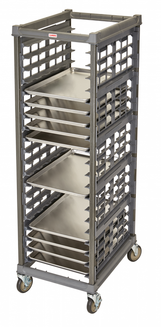 Cambro UPR1826FA20 Camshelving® Ultimate 20 Pan End Load Bun / Sheet Pan Rack with Metal Casters - Assembled