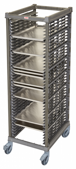 Cambro UPR1826FPA40 Camshelving® Ultimate 40 Pan End Load Bun / Sheet Pan Rack with Plastic Casters - Assembled