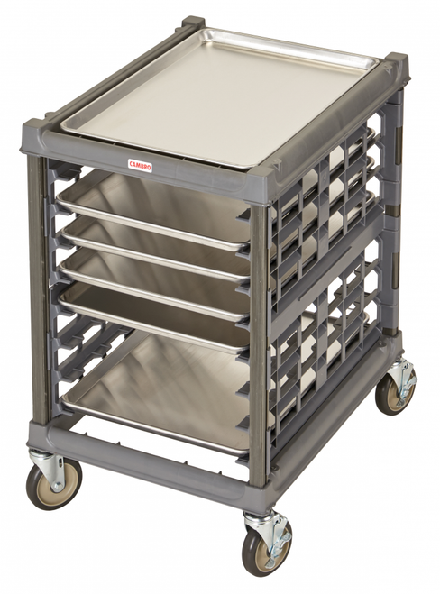 Cambro UPR1826U8 Camshelving® Ultimate 8 Pan Undercounter End Load Bun / Sheet Pan Rack with Metal Casters - Unassembled