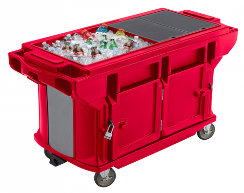 Cambro VBRUT5158 Hot Red 5' Versa Ultra Work Table with Storage and Standard Casters