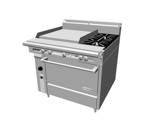 Garland - Cuisine Series 36" Natural Gas Range w/ 2 Right Open Burners, 24" Griddle w/ Thermostatic Controls & Cabinet Base - C0836-2-1