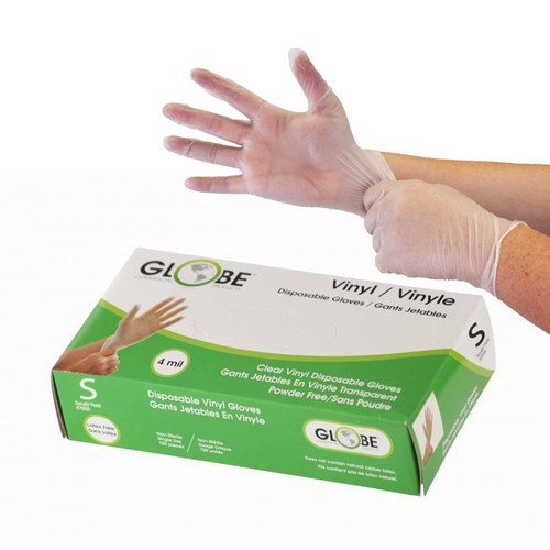 Globe - 4Ml Vinyl Disposable Powder Free Gloves (100/Box) Small