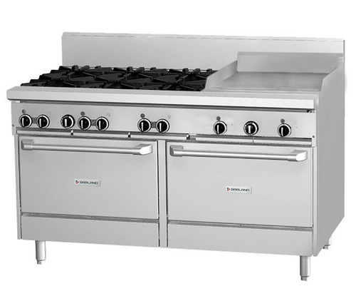 Garland - GF Series 48" Liquid Propane Range w/ 2 Space Saver Ovens, 6 Open Burners, 12" Griddle & Electric Spark Ignition 115V - GFE48-6G12LL