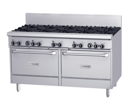 Garland - GF Series 60" Liquid Propane Range w/ 2 Standard Ovens, 6 Open Burners, 24" Griddle & Electric Spark Ignition 240V - GFE60-6G24RR