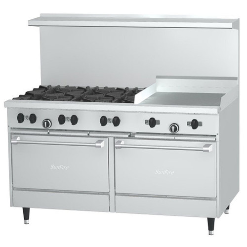 Garland - SunFire X Series 60" Natural Gas Range w/ 2 Ovens, 6 Open Burners & 24" Griddle - X60-6G24RR