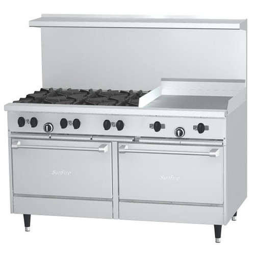 Garland - SunFire X Series 60" Liquid Propane Range w/ 2 Ovens, 6 Open Burners & 24" Griddle - X60-6G24RR