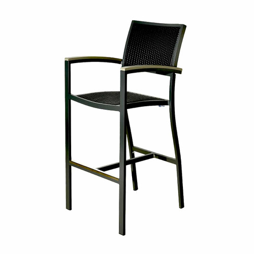 BUM - Marco Anthracite/Graphite Wicker Bar Stool w/ Arms - B-MARCO-516B-SW-BA