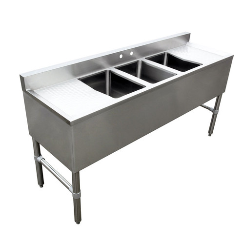 Omcan - Under Bar Sink w/ 3 Compartments & Left/Right Drain Boards - 44627