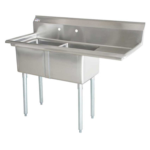 Omcan - 24" x 24" x 14" Two Tub Sink w/ 3.5" Center Drain & Right Drain Board - 43792