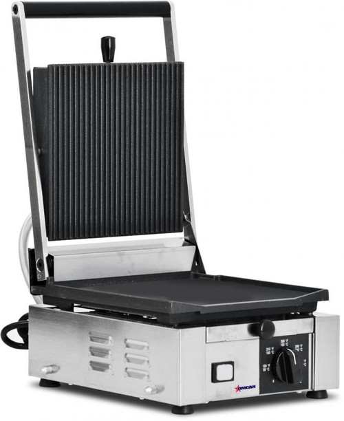 Omcan - Elite Series 10" x 9" Single Panini Grill w/ Grooved Top & Smooth Bottom - 11376
