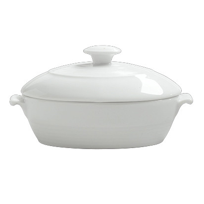 Rene Ozorio - 7 1/2 Oz White Aura Large Oval Bowl W/Lid Complete (24 Per Case) - 6300P036