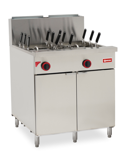 Omcan - Double Tank Natural Gas Pasta Cooker w/ 12 Baskets - 48000
