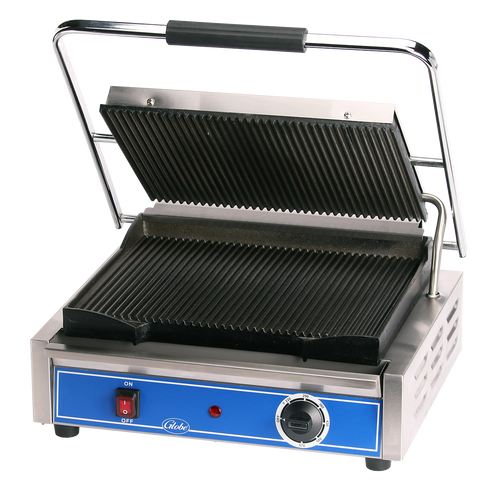 Globe - 14" x 10" Single Sandwich Grill w/ Grooved Plates - GPG1410-C