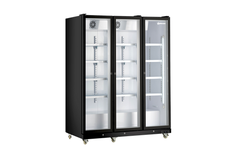 Omcan - 72" Black Refrigerator w/ 3 Swing Glass Doors - 48385