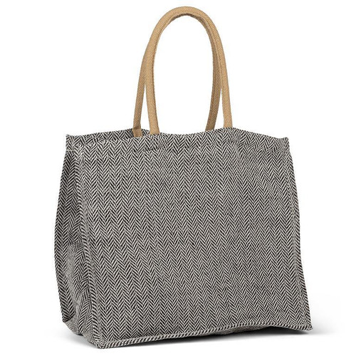 Abbott - 13" x 16" White & Black Cotton Herringbone Tote
