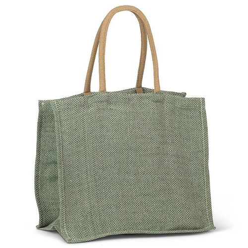 Abbott - 13" x 16" White & Green Cotton Herringbone Tote
