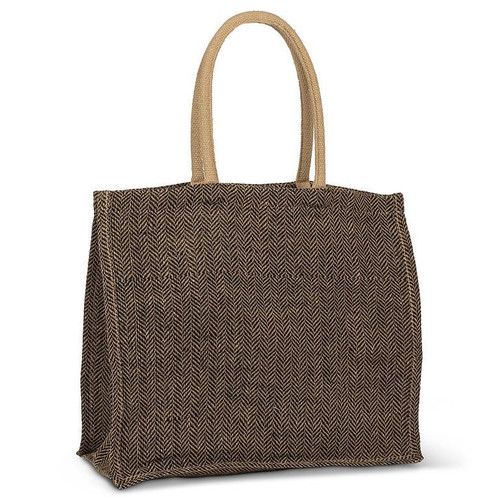 Abbott - 13" x 16" Natural & Black Cotton Herringbone Tote