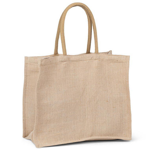 Abbott - 13" x 16" Natural & White Cotton Herringbone Tote