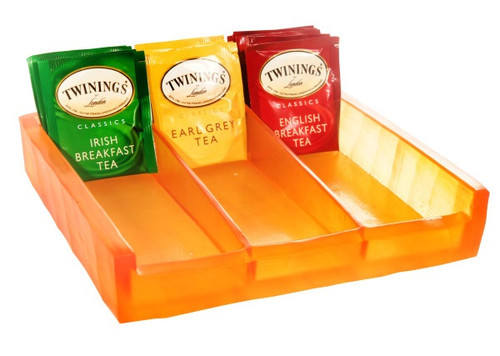 Kenny Mack - 8.5" x 9" x 2.5" Tangerine Carved Coffee Break Tea/Sugar Packet Holder 2/Case - KMK1013TG