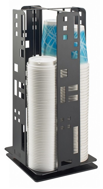Cal Mil - 8.25" Squared Black 4-Section Revolving Cup & Lid Organizer - 161513