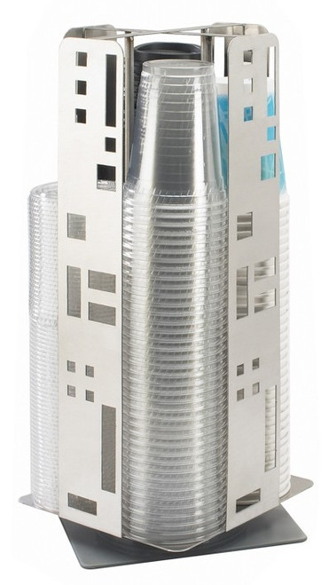 Cal Mil - 8.25" Squared Stainless Steel 4-Section Revolving Cup & Lid Organizer - 161555