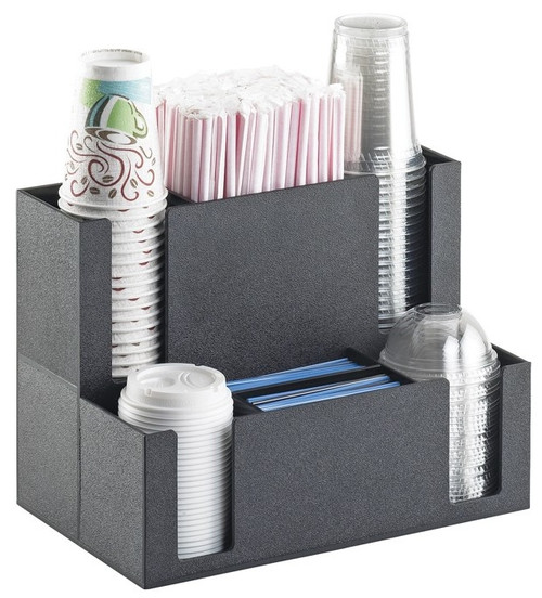 Cal Mil - 14.5" Classic Black 7-Compartment Cup & Lid Organizer W/ Straw & Stir Stick Holder - 2041