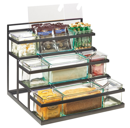 Cal Mil - 16" 3 Tier Coffee & Tea Condiment Stair Organizer W/ 9 Glass Jars - 360313