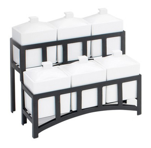 Cal Mil - 14" Mission Black 2 Tier Condiment Jar Display W/ 6 Glass Jars - 172313
