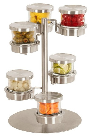 Cal Mil - 14" Mixology 6 Tier Revolving Chilled Condiment Jar Display W/ 6 Solid Lid Glass Jars (16 oz) - 1858455
