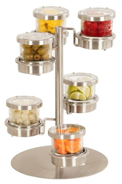 Cal Mil - 14" Mixology 6 Tier Revolving Chilled Condiment Jar Display W/ 6 Hinged Lid Glass Jars (16 oz) - 1858455HL