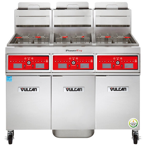 Vulcan - VK Series 150 lb PowerFry5 Liquid Propane Floor Fryer w/ 3 Tanks, Computer Controls & KleenScreen Filtration - 3VK45CF