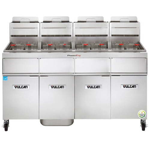 Vulcan - VK Series 280 lb PowerFry5 Liquid Propane Floor Fryer w/ Analog Controls, 4 Tanks & KleenScreen Filtration - 4VK65AF