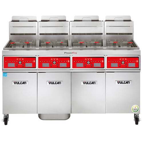 Vulcan - TR Series 280 lb PowerFry3 Liquid Propane Floor Fryer w/ Computer Controls, 4 Tanks & KleenScreen Filtration - 4TR65CF