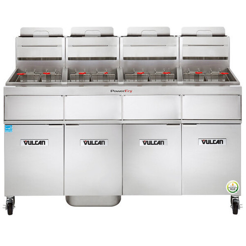 Vulcan - TR Series 360 lb PowerFry3 Natural Gas Floor Fryer w/ Analog Controls, 4 Tanks & KleenScreen Filtration - 4TR85AF