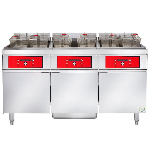 Vulcan - ER Series 150 lb Electric Floor Fryer w/ Digital Controls, 3 Tanks & KleenScreen Filtration & 480V - 3ER50DF-2