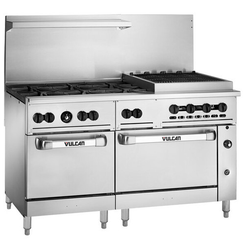 Vulcan - Endurance 60" Liquid Propane Range w/ 6 Burners, 24" Charbroiler & 2 Ovens - 60SS-6B24CBP