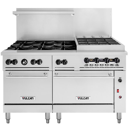 Vulcan - Endurance 60" Natural Gas Range w/ 6 Burners, 24" Charbroiler, 1 Standard & 1 Convection Oven - 60SC-6B24CBN
