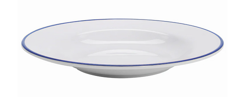 G.E.T - Settlement Bistro 10 oz White W/ Blue Trim Small Soup Bowl (12 Per Case) - B-100-W/CB