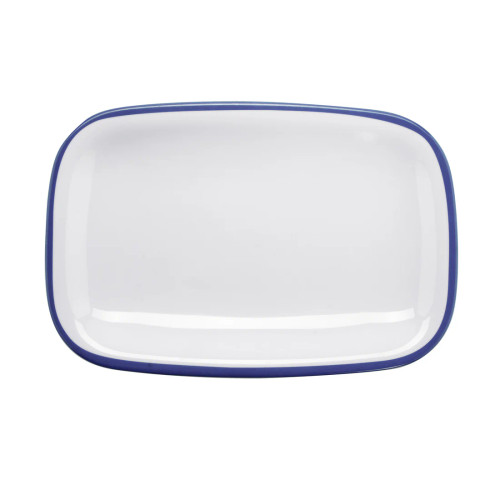 G.E.T - Settlement Bistro 11.75" x 7.75" White W/ Blue Trim Rectangular Dinner Platter (12 Per Case) - CS-1280-W/CB