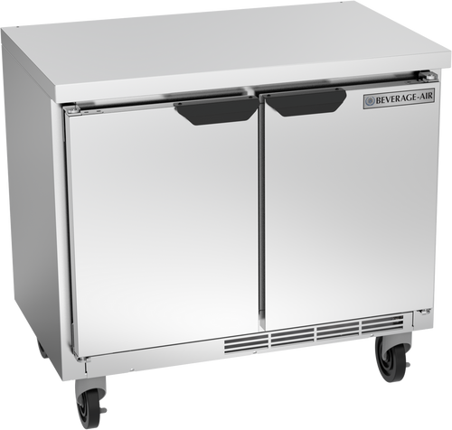 Beverage-Air - 34" Mobile Worktop Shallow Depth Refrigerator w/ 2 Solid Swing Doors - WTR34HC-FLT