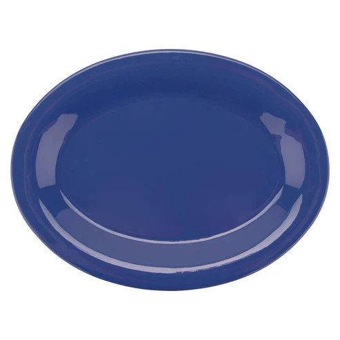 G.E.T - Diamond Mardi Gras 9.75" x 7.25" Peacock Blue Oval Platter (24 Per Case) - OP-950-PB