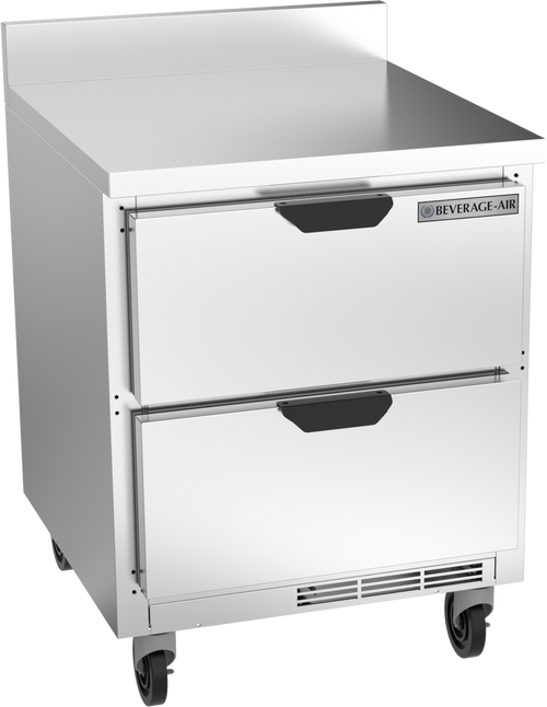 Beverage-Air - 27" Mobile Worktop Refrigerator w/ 2 Drawers & Foamed-In Backsplash - WTRD27AHC-2-FIP