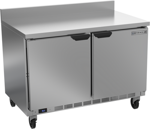Beverage-Air - 48" Mobile Worktop Refrigerator w/ 2 Solid Swing Doors & Foamed-In Backsplash - WTR48AHC-FIP
