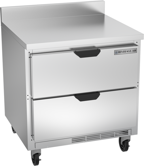Beverage-Air - 32" Mobile Worktop Refrigerator w/ 2 Drawers & Foamed-In Backsplash - WTRD32AHC-2-FIP