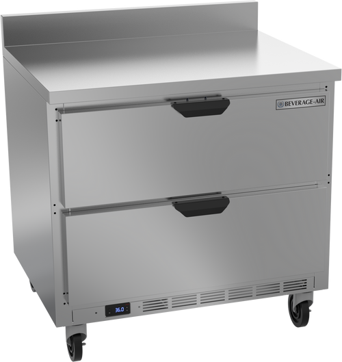 Beverage-Air - 36" Mobile Worktop Refrigerator w/ 2 Drawers & Foamed-In Backsplash - WTRD36AHC-2-FIP