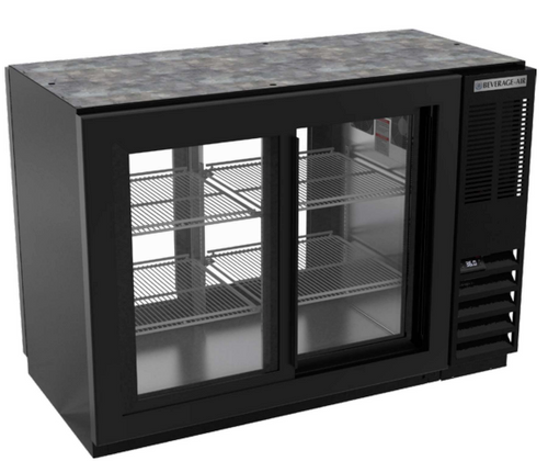 Beverage-Air - 48" Black Food Rated Pass-Thru Back Bar Refrigerator w/ 4 Sliding Glass Doors - BB48HC-1-GS-F-PT-B