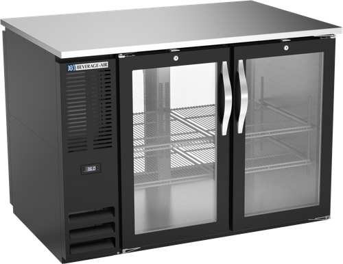 Beverage-Air - 48" Black Food Rated Pass-Thru Back Bar Refrigerator w/ 4 Glass Swing Doors - BB48HC-FG-PT-B