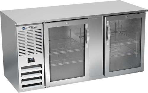 Beverage-Air - 68" Stainless Steel Food Rated Back Bar Refrigerator w/ 2 Swing Glass Doors - BB68HC-FG-S