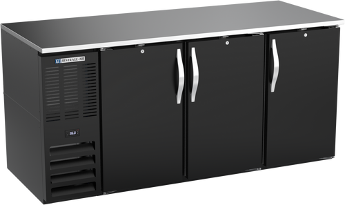 Beverage-Air - 72" Black Food Rated Back Bar Refrigerator w/ 3 Solid Swing Doors - BB72HC-F-B